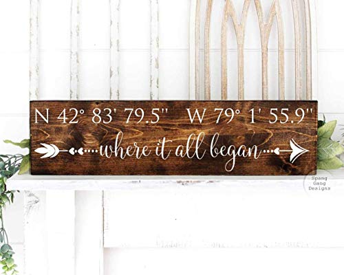 Custom Wood Sign | Where It All Began Sign | Custom Coordinates Sign | Latitude Longitude Sign | 5 Year Wood Gift | 20" x 6" Wood Sign | Personalized with YOUR info + GPS Coordinates