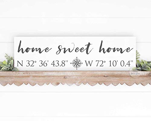 Home Coordinates Sign | Home Sweet Home Sign | Realtor Closing Gift | Christmas Gift | Latitude Longitude Sign | GPS Location | 20" x 6" Wood Sign | Personalized with YOUR info + GPS Coordinates