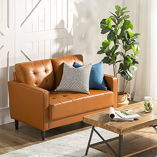 ZINUS Benton Faux Leather Loveseat Sofa / Easy, Tool-Free Assembly, Cognac