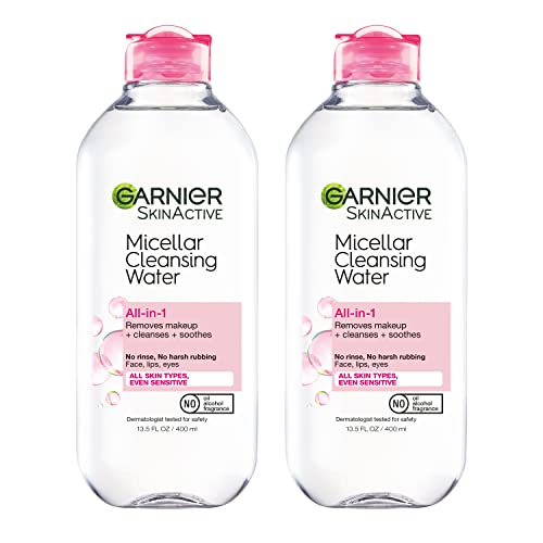 Garnier SkinActive Micellar Water for All Skin Types, Facial Cleanser & Makeup Remover, 13.5 Fl Oz (400mL), 2 Count (Packaging May Vary)