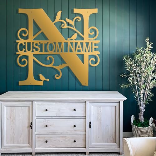 Custom Metal Signs Metal Name Sign Metal Wall Art Split Letter Monogram Wall Decor Metal Wall Art Last Name Sign Family Name Sign Personalized Wedding Gift Fire Pit Sign Outdoor Decor Cabin Sign - N