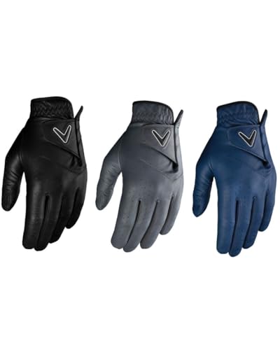 Callaway Golf Opti Color Men's Golf Glove (Worn on Left Hand, Medium, Black/Charcoal/Navy, 3-Pack)