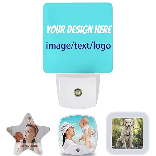 Custom Plug in Night Lights, Personalized Your Photo/Text/Logo on LED Lamp, Auto Sensor Warm Sweet Nightlight for Bathroom/Passageway/Toilet/Bedroom/Nursery (White 0)