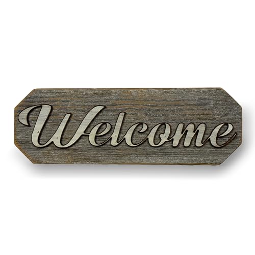 3D Sign, Made in USA, 100% Authentic Weathered Wood, Farmhouse Decor, Wall Art, Rustic Sign, Living Room Decor (Weathered Grey Back, Welcome)