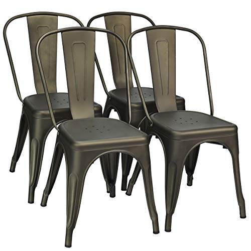 COSTWAY Metal Bar stools Set of 4, with Removable Back, Cafe Side Chairs with Rubber Feet, Stylish and Modern Chairs, for Kitchen, Dining Rooms, and Side Bar