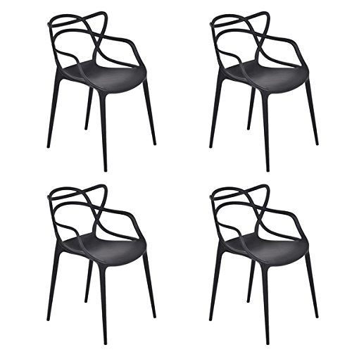 COSTWAY Set of 4 Masters Dining Chairs Modern Design Armchair Indoor Outdoor Stackable