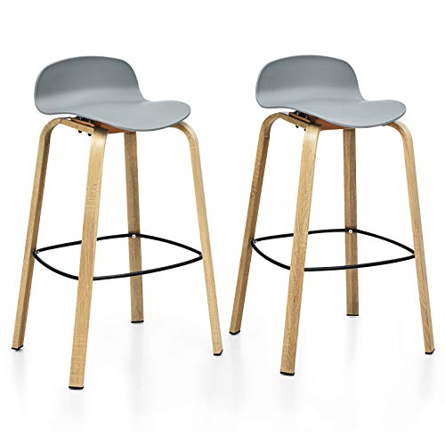 COSTWAY Bar Stools Set of 2, 30-Inch Height Modern Minimalist Bar Chairs with Footrest, Low Backrest and Metal Legs, Nordic Style High Stools for Pub, Kitchen Island, Dining Room, Living Room, Grey