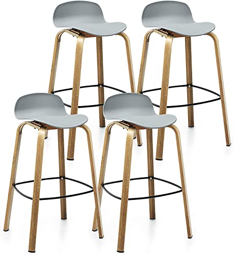 COSTWAY Bar Stools Set of 4, 30-Inch Height Modern Minimalist Bar Chairs with Footrest, Low Backrest and Metal Legs, Nordic Style High Stools for Pub, Kitchen Island, Dining Room, Living Room, Grey