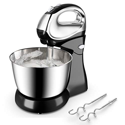 COSTWAY Stand Hand Mixer, 5-Speed 3.6 QT Tilt-Head Electric Kitchen Food Mixer with Stainless Steel Bowl, Beaters, Dough Hooks, 200 Watts Powerful Motor for Easy Whipping, Mixing and Kneading, Black