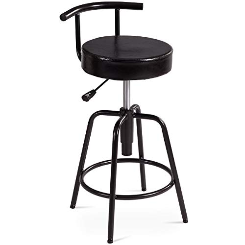 COSTWAY Bar Stool, Adjustable Swivel PU Leather Covered Cushion, Powder Coated Iron Frames, with Ring Footrest, Universal Shackles, for Home, Cafe and Bar, Black (1 Stool, Ring Footrest)