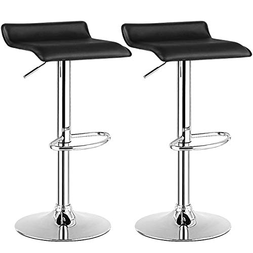 COSTWAY Bar Stools Set of 2, Modern Swivel Contemporary barstools with Adjustable Height, Footrests, Chrome Hydraulic PU Leather Backless Bar Chairs for Kitchen Island Cafe Pub, Black