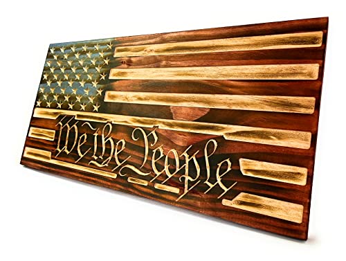 Rustic Wooden We The People American Flag Wood Flag engraved custom made 9x17