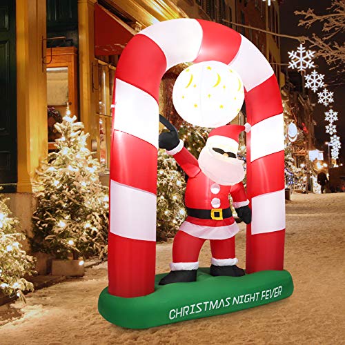 COSTWAY 7.5 FT Inflatable Christmas Lighted Santa Claus Stand on Archway Yard Decoration