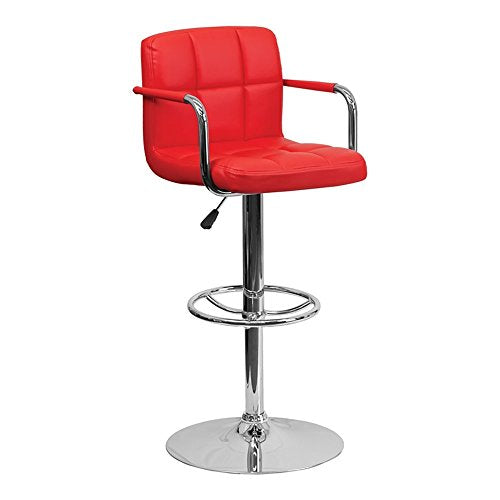 Flash Furniture Genna 2 Pack Contemporary Red Quilted Vinyl Adjustable Height Barstool with Arms and Chrome Base