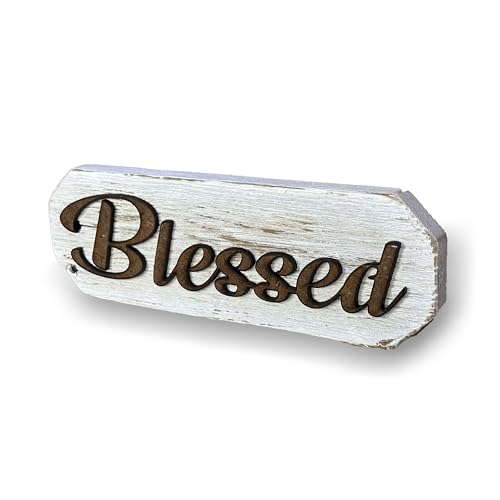 3D Sign, Made in USA, 100% Authentic Weathered Wood, Farmhouse Decor, Wall Art, Rustic Sign, Living Room Decor (White Washed Back, Blessed)