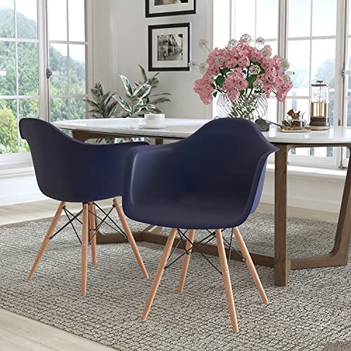Flash Furniture 2 Pack Alonza Series Navy Plastic Chair with Wooden Legs