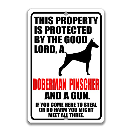 Doberman Pinscher Dog Warning Sign, Doberman Décor Gift, Funny Metal 2nd Amendment Decor NRA