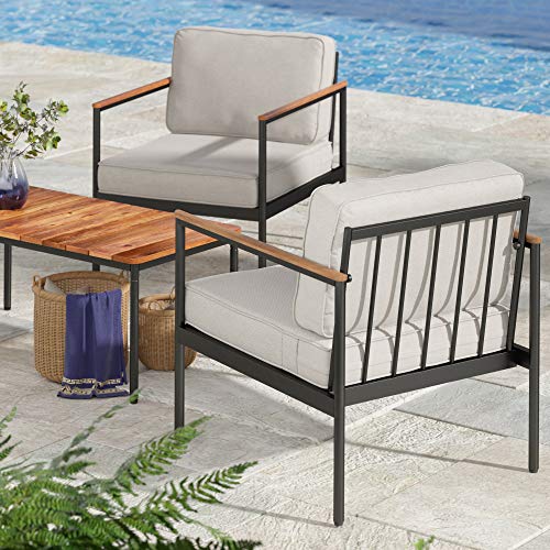 ZINUS Savannah Aluminum and Acacia Wood Outdoor Armchair with Cushions and Waterproof Cover / Weather Resistant and Rust Proof / Easy Assembly