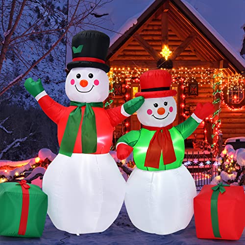 COSTWAY 6Ft & 5Ft Christmas Inflatable Snowmen Blow Up Christmas Decoration