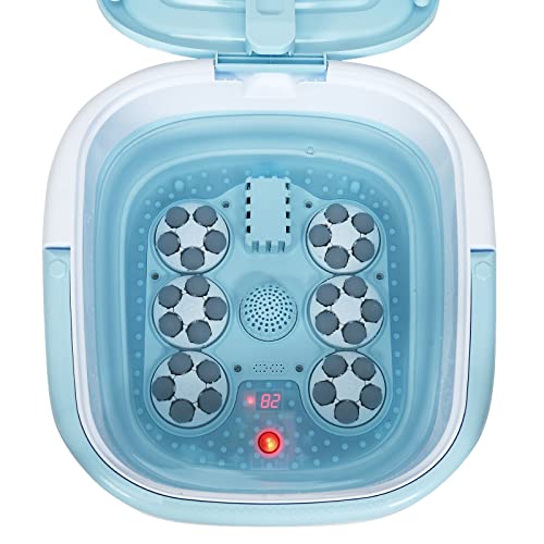 COSTWAY Foot Spa Bath Massager, Collapsible Portable Feet Salon Tub with Adjustable Heating Temperature & Electric Roller, Remote Control for Easy Operation, Infrared Lights, Bubbles Function