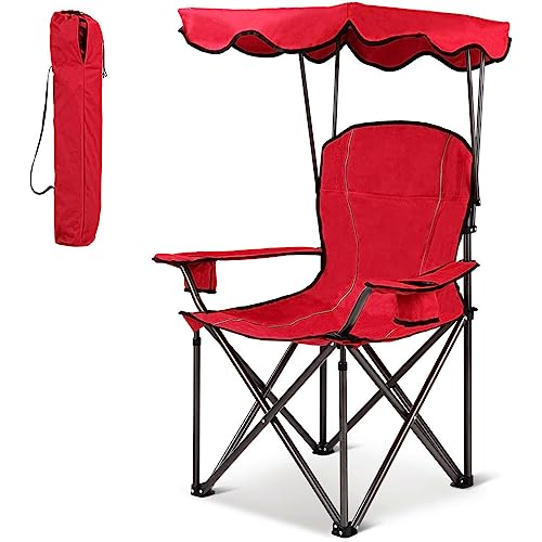 COSTWAY Portable Folding Beach Canopy Chair W/Cup Holders Bag Camping Hiking Outdoor Red