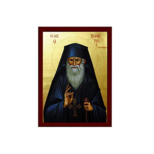 Saint Porphyrios icon, Handmade Greek Orthodox icon of St Elder Porfyrios, Byzantine art wall hanging wood plaque, religious decor