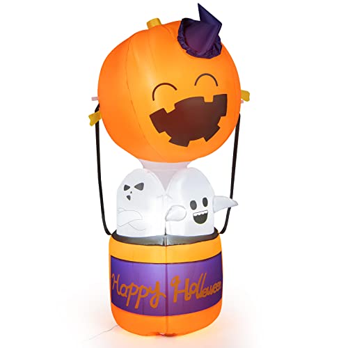 COSTWAY 6FT Halloween Inflatable Pumpkin Hot Air Balloon Ghost Blow up Yard Decoration