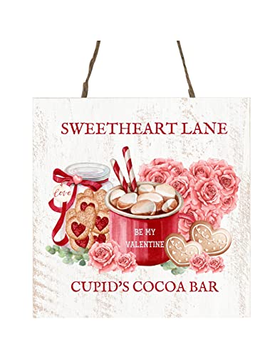 Twisted R Design Valentine's Day Hanging Wood Sign, Mini Wood Decorative Wall Signs, 5" x 5" Wood Wall Decor, Valentine-Themed, Quality-Printed Hanging Wall Sign - (Sweetheart Lane Cupid Cocoa)