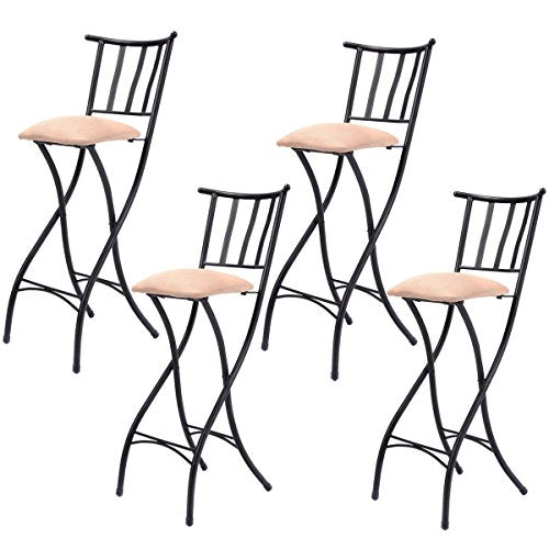 COSTWAY Set of 4 Folding Bar Stools Counter Height Bistro Dining Kitchen Pub Chair (Height from Ground to Seat: 28.3")