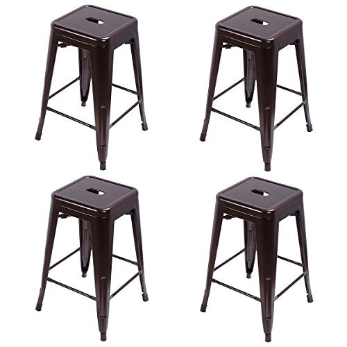 COSTWAY Metal Bar Stools Tolix Style Industrial Backless Counter Height Stools w/Square Seat Set of 4 (Copper)