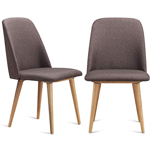 COSTWAY Accent Dining Chair, Rubber Wood Construction Frame Armless Elegant and Comfort Design Compact Size, Great Stability with Sponges Cushions for Home Kitchen Office Set of 2 (Nature)