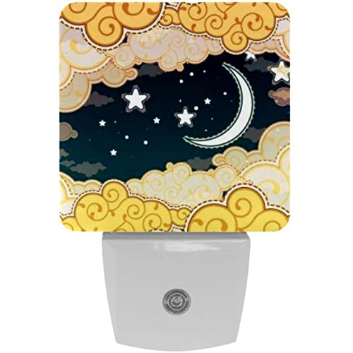 2 Pack Plug-in Nightlight LED Night Light Cartoon Night Sky with Clouds and Moon, Dusk-to-Dawn Sensor for Kid's Room Bathroom, Nursery, Kitchen, Hallway