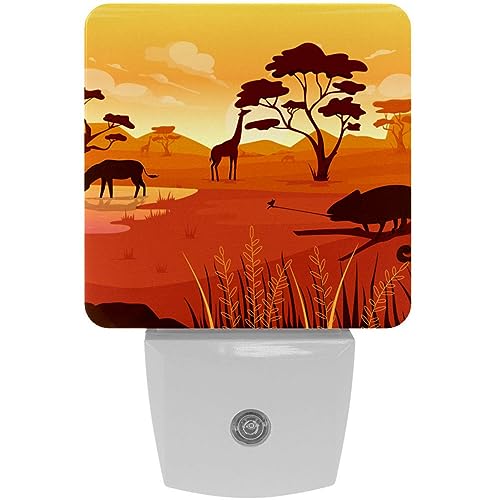 2 Pack Plug-in Nightlight LED Night Light Beautiful Nature with Animals, Dusk-to-Dawn Sensor for Kid's Room Bathroom, Nursery, Kitchen, Hallway