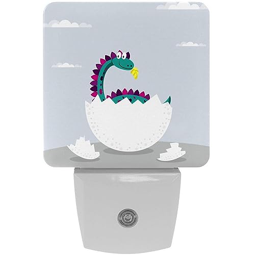 2 Pack Plug-in Nightlight LED Night Light Cute Dinosaur Hatched from an Egg, Dusk-to-Dawn Sensor for Kid's Room Bathroom, Nursery, Kitchen, Hallway