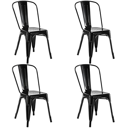 COSTWAY Set of 4 Tolix Style Dining Chair Metal Stackable Industrial Vintage Chic High Back Indoor Outdoor Dining Bistro CafŽ Kitchen Side Chair (Black)