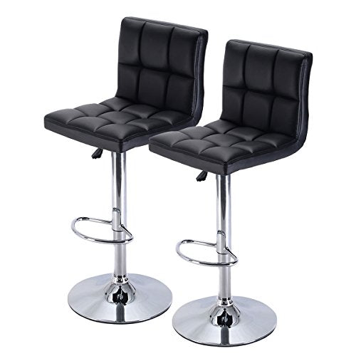 COSTWAY Furniture Swivel PU Leather Barstools Chair Adjustable Hydraulic Counter Bar Stool, Set of 2 (Black)