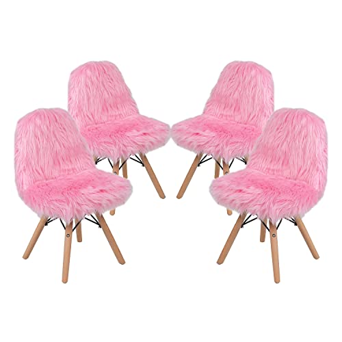 Flash Furniture Zula Kids Chair - Light Pink Shaggy Dog Accent Chair - Kid Sized Faux Fur Chair, Set of 4