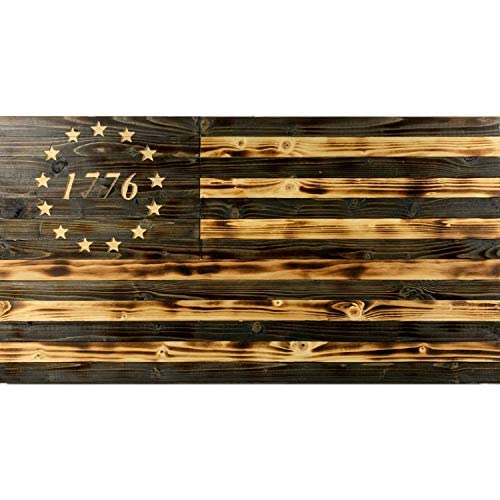 Betsy Ross Handmade Wooden American 1776 Flag with 13 Carved Stars (Large, Natural Finish)