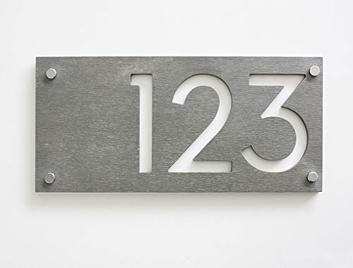 Modern House Numbers - Rectangle Concrete with White Acrylic - Contemporary Home Address - Sign Plaque - Door Number - Hotel Room Numbers - Apartment Number