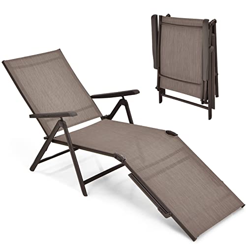 COSTWAY Folding Chaise Lounge Chair Outdoor Portable Reclining Lounger Beach Brown