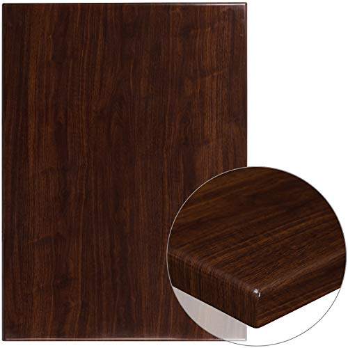 Flash Furniture 30" x 42" Rectangular High-Gloss Walnut Resin Table Top with 2" Thick Edge