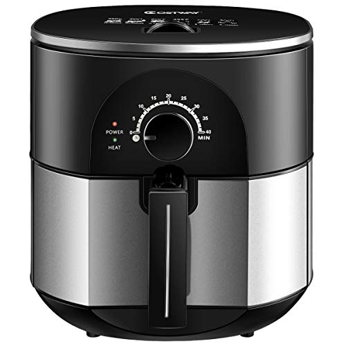 COSTWAY Air Fryer 3.5Qt 1300W Electric Hot Oil-Less Oven Cooker, UL Certified, Dishwasher Safe,with Smart Time&Temperature Control, Non Stick Fry Basket, Cord Store Design (Sliver)