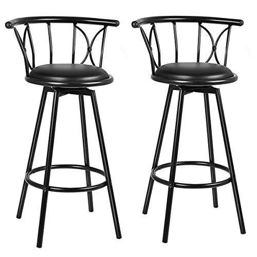 COSTWAY Chairs Counter Height Home Kitchen Furniture Set of 2 Swivel Bar Stools Upholstered Modern Steel Rotatable, Black