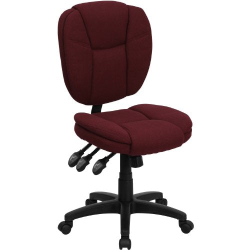 Flash Furniture Caroline Mid-Back Burgundy Fabric Multifunction Swivel Ergonomic Task Office Chair with Pillow Top Cushioning