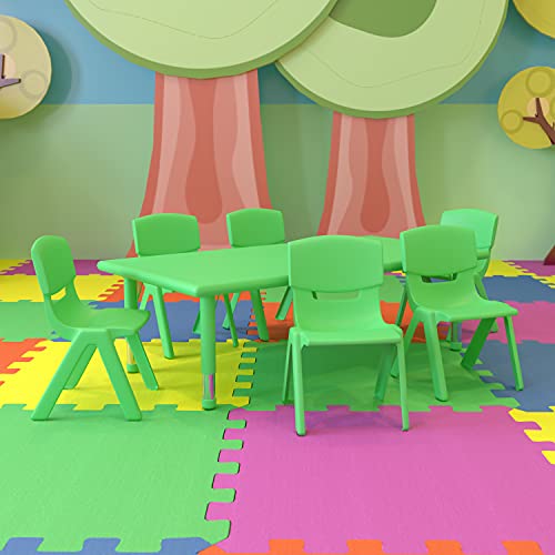 Flash Furniture 24''W x 48''L Rectangular Green Plastic Height Adjustable Activity Table Set with 6 Chairs