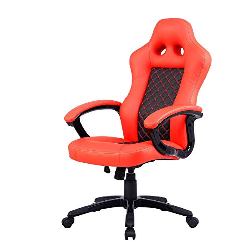 COSTWAY Desk Chair Adjustable Task Chair, High Back Bucket Seat Ergonomic Leather Style, Race Car Style Gaming Chair, Perfect for Office/Home/Study/Cybercafé, Orange