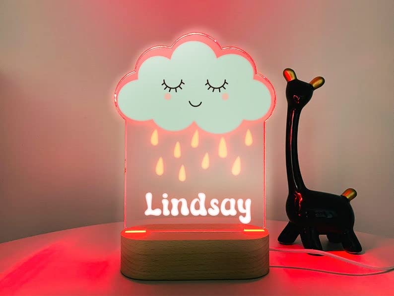 Rainy Cloud Custom Name Night Light, Personalized Night Light Baby Name Sign Lamp Nursery Room Decor Gift for Kids Gift for Baby Girl