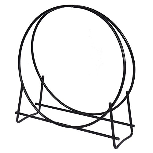 COSTWAY VD-3027OP Firewood Log Rack Hoop Tubular Steel Wood Storage Holder for, Black