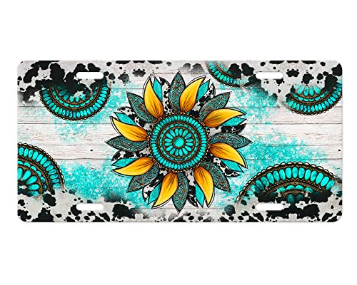 Vanity Decorative Western Aluminum Front License Plate (Gemstone Sunflower)