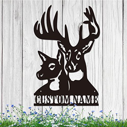 Personalized Metal Deer Wall Decor Deer Metal Wall Art Rustic Deer Custom Name Metal Sign Metal Fishing Decorations Outdoor Metal Deer Signs Personalized Housewarming Gifts Christmas Gifts (Design 5)